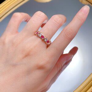 Women’s Rose Gold Adjustable Ring with Pink & White Zircon Stones Elegant